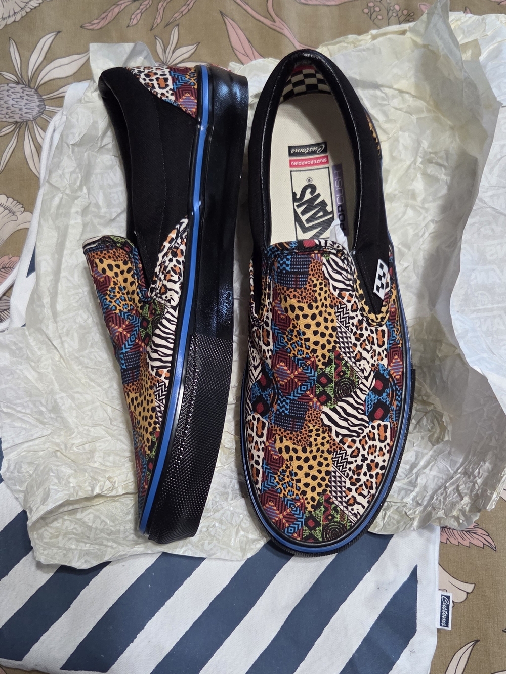 Vans Slip-On Mosaic Animal Print Sneakers - Black with Multicolor Pattern - Picture 2 of 6